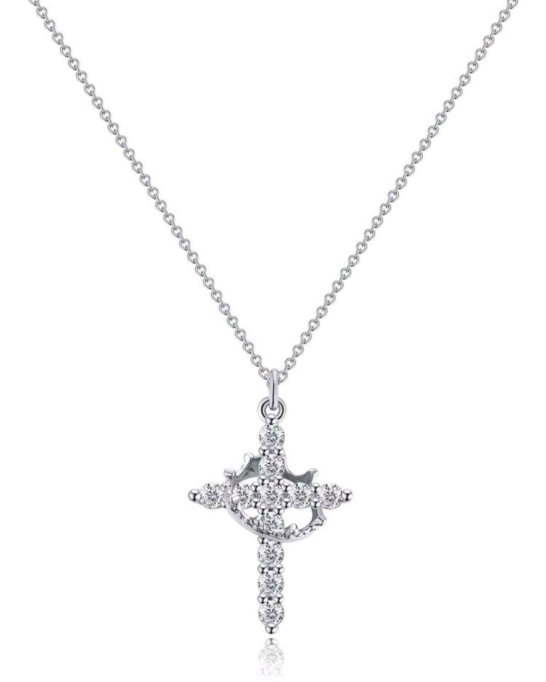 Silver Popular Cross with Crown Pendant Necklaces with Chain
