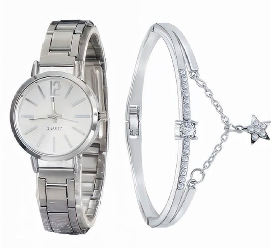 Women's Stainless Steel Minimalist Small Dial Quartz Wristwatch and Bracelet
